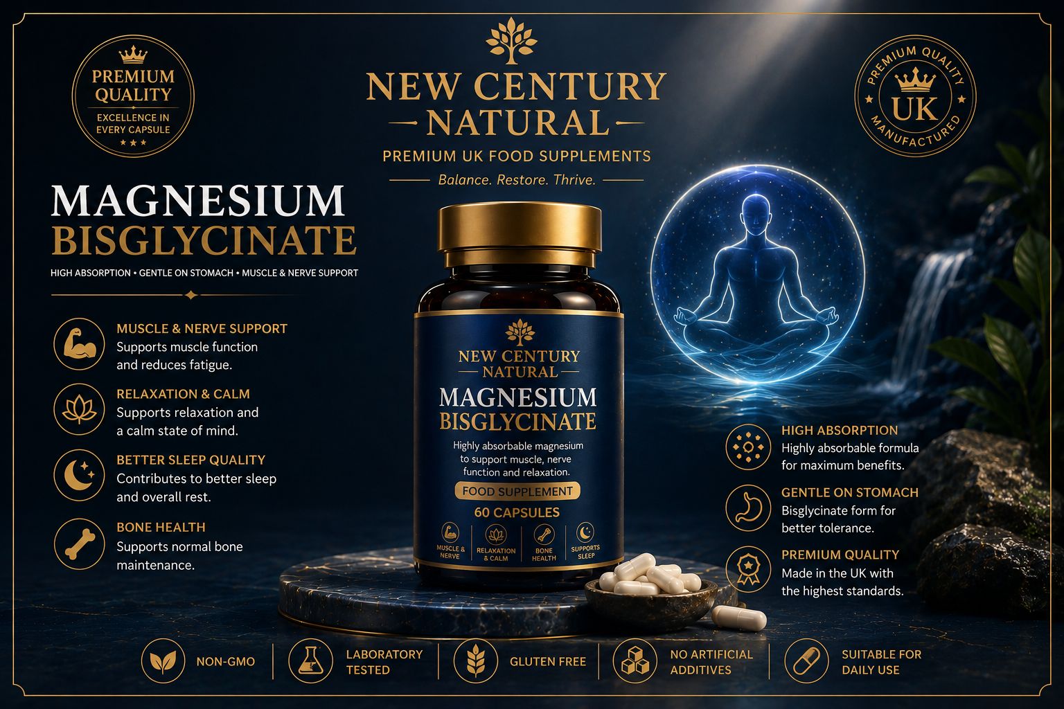 New Century Natural Magnesium Bisglycinate 60 Capsules