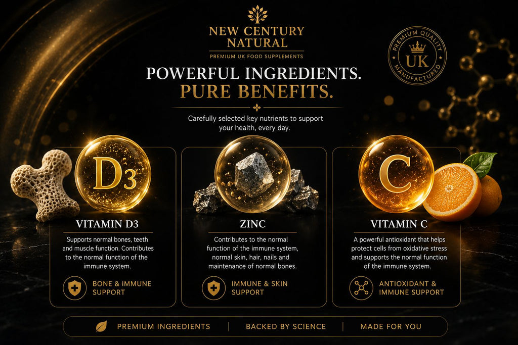 New Century Natural Vitamin D3, Zinc & C – Immune & Wellness Support | 90 Capsules