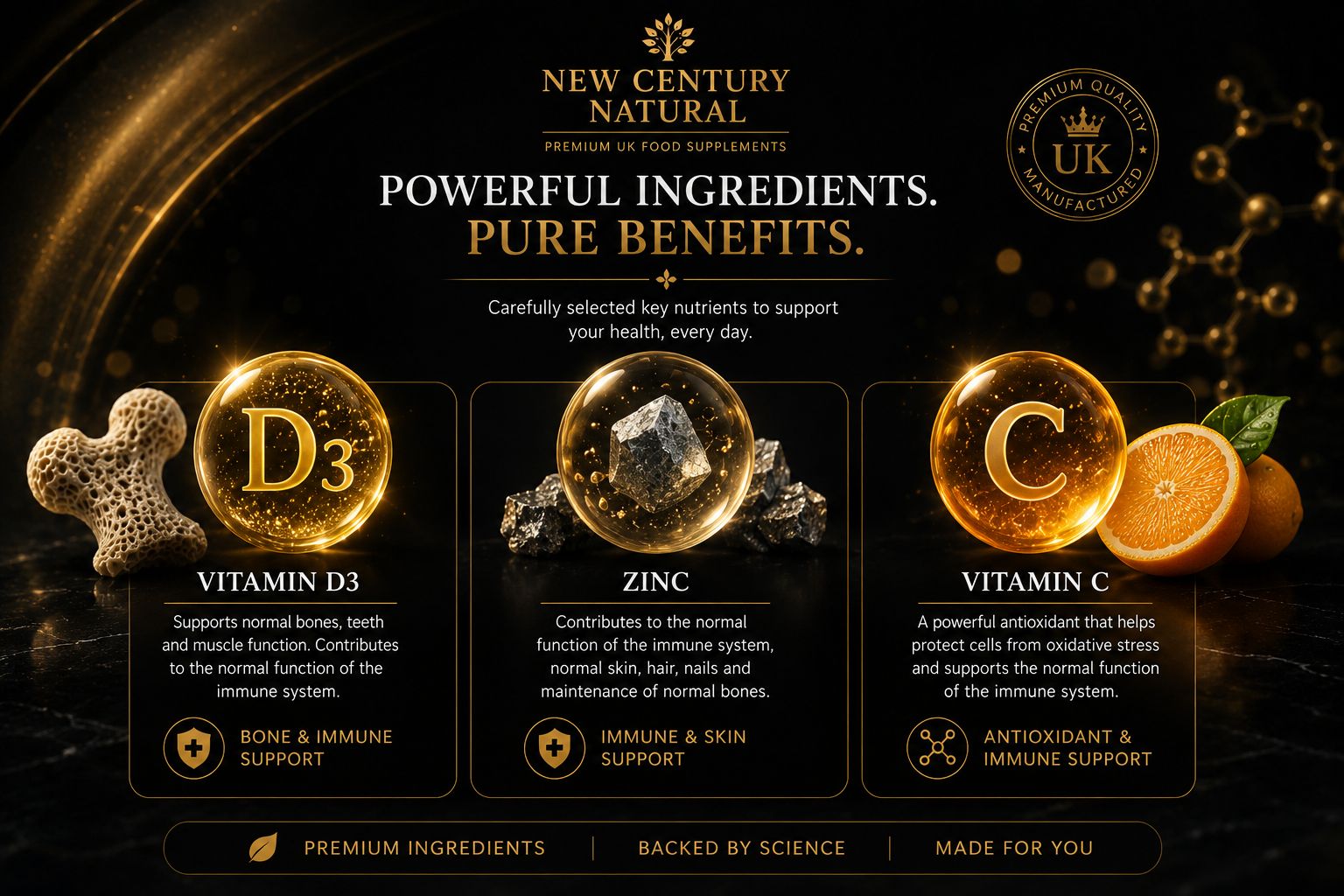 New Century Natural Vitamin D3, Zinc & C – Immune & Wellness Support | 90 Capsules