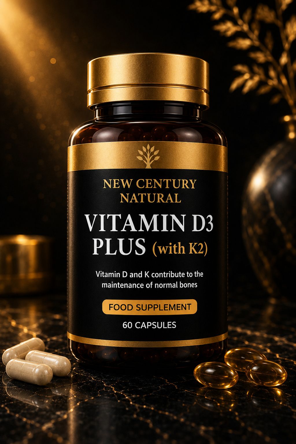 New Century Natural Vitamin D3 Plus with K2 – Premium Bone & Wellness Support | 60 Capsules