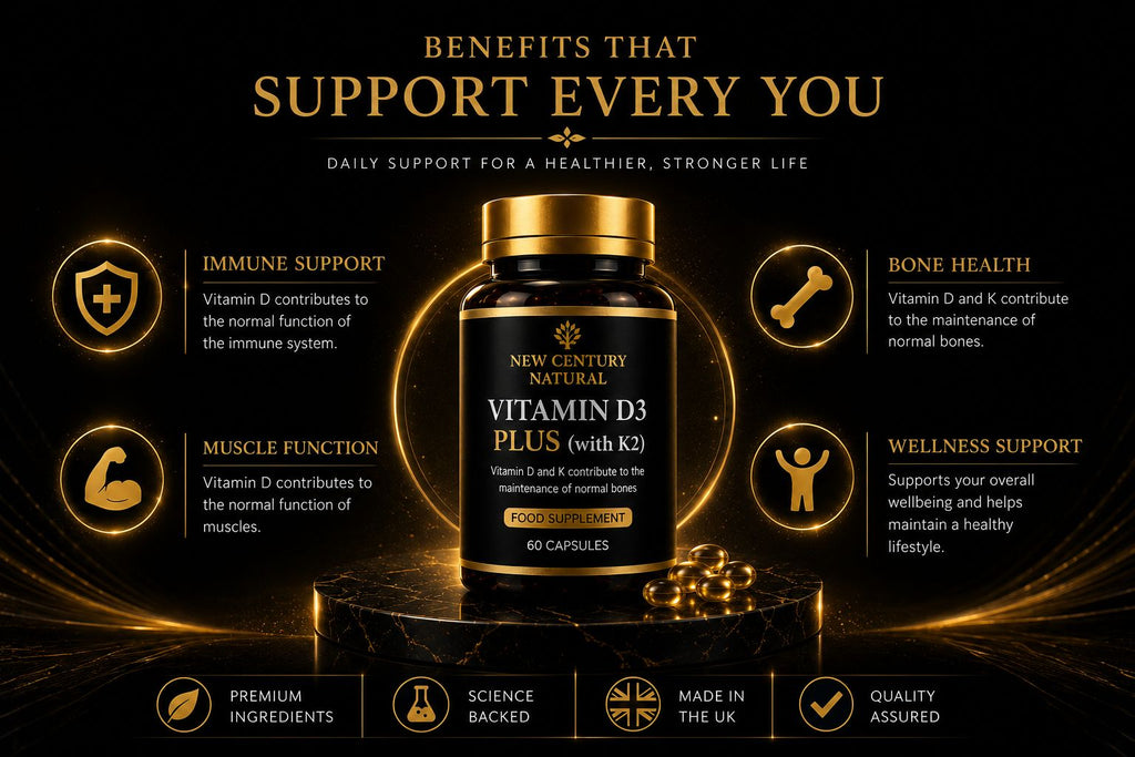 New Century Natural Vitamin D3 Plus with K2 – Premium Bone & Wellness Support | 60 Capsules