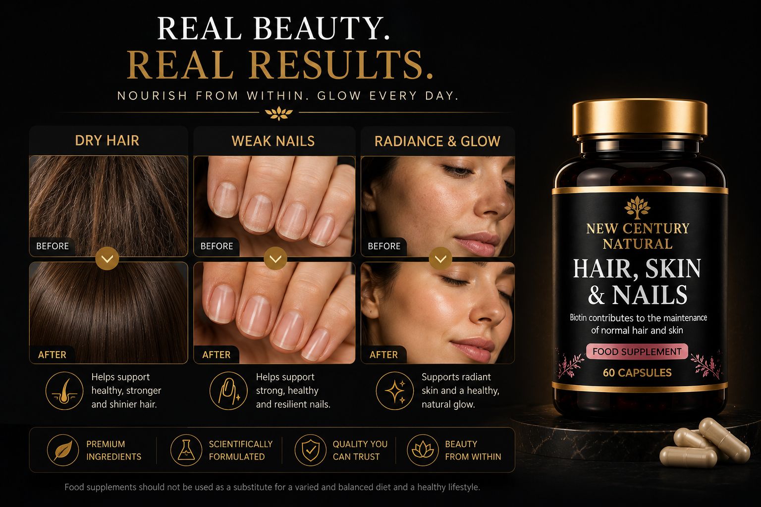 New Century Natural Hair, Skin & Nails – 60 Capsules